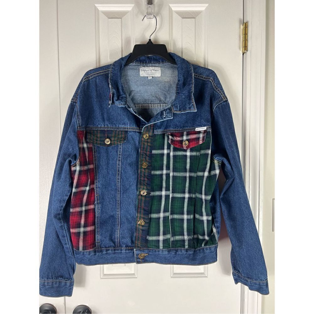 Liquor n Poker Mens Denim Patchwork Jean Jacket Size L